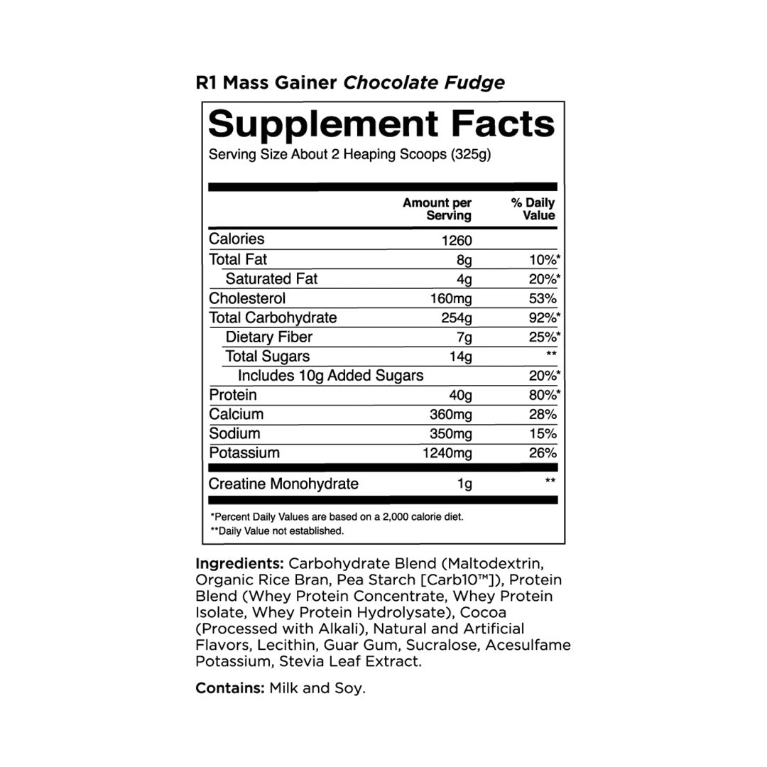 Rule 1 Mass Gainer Nutritional Panel
