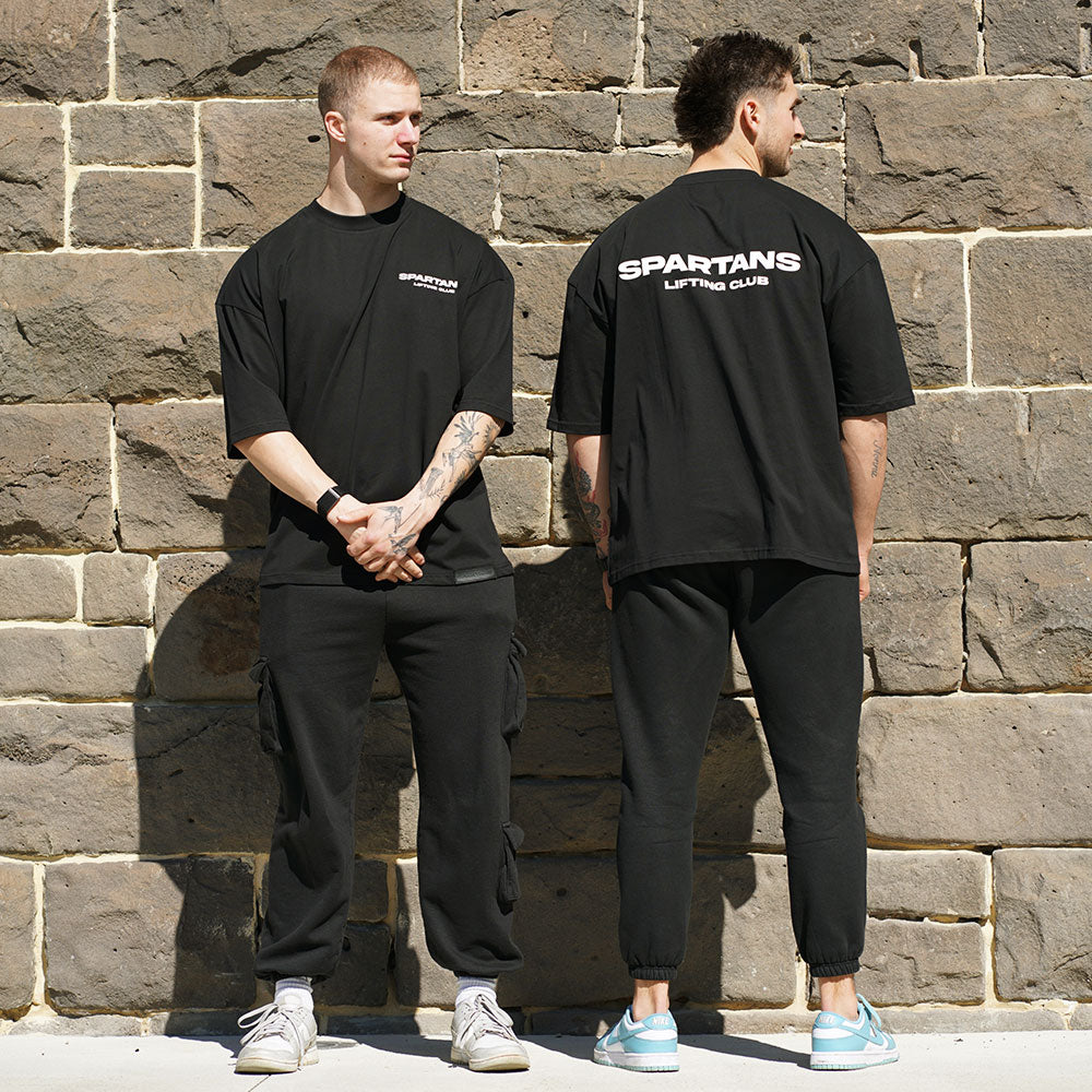 overized tee gym tee black white spartans