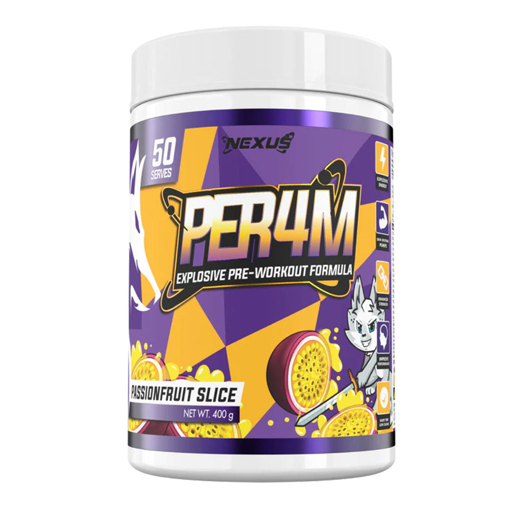 Nexus Per4M Pre Workout 50 Serves / Passionfruit Slice - High Stim