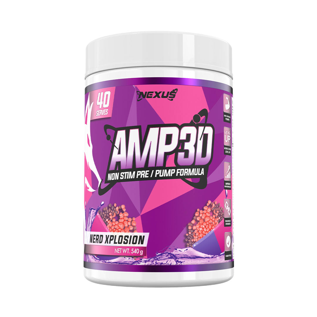 Nexus Sports Nutrition Amp3D Pre Workout 40 Serves / Nerd Xplosion - Pump Non Stim