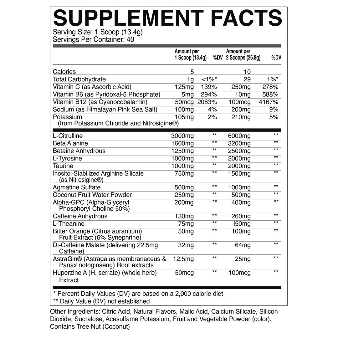 CBum Thavage Pre Workout Nutrition Info