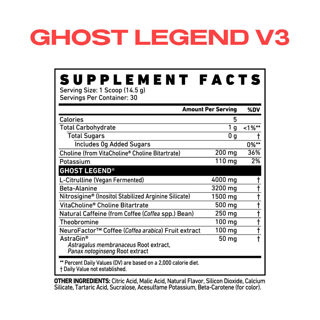 Ghost Pre Workout Legend V3 Nutrition Info