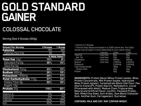 Optimum Nutrition Gold Standard Pro Gainer Nutrition Info