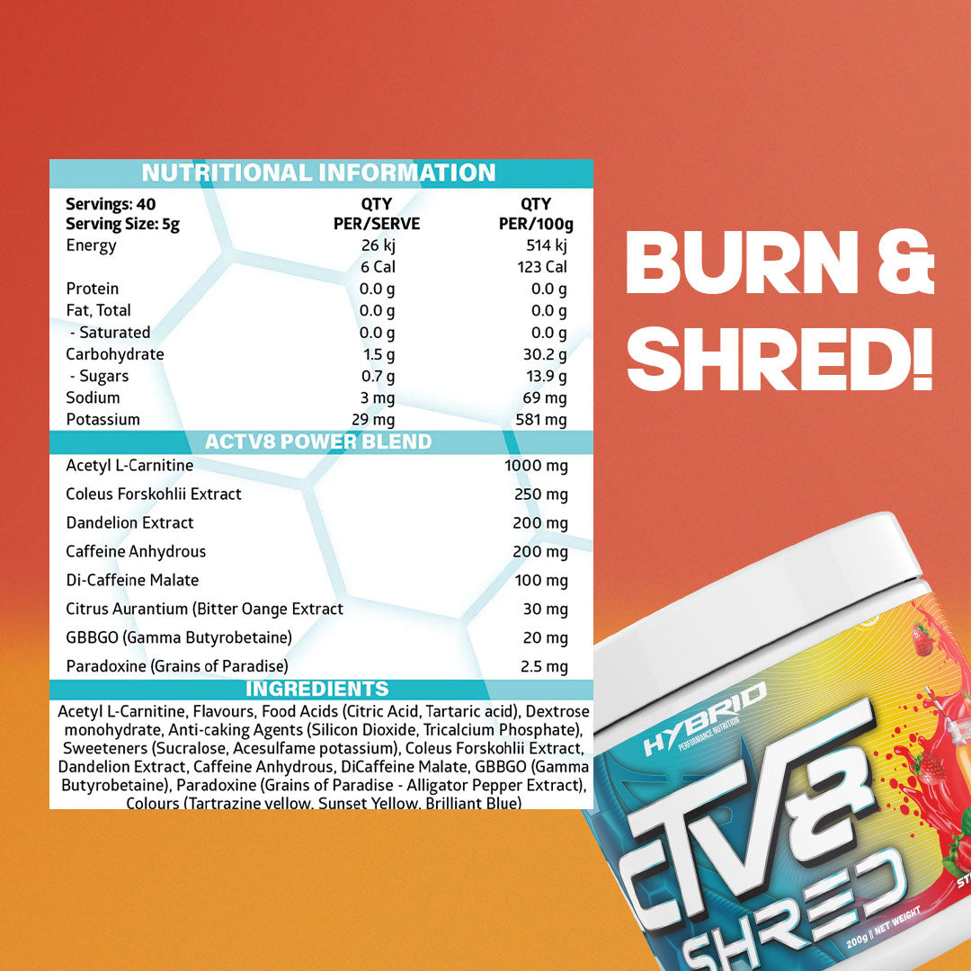 Hybrid Nutrition ACTV8 Shred Fat Burner Nutrition Info