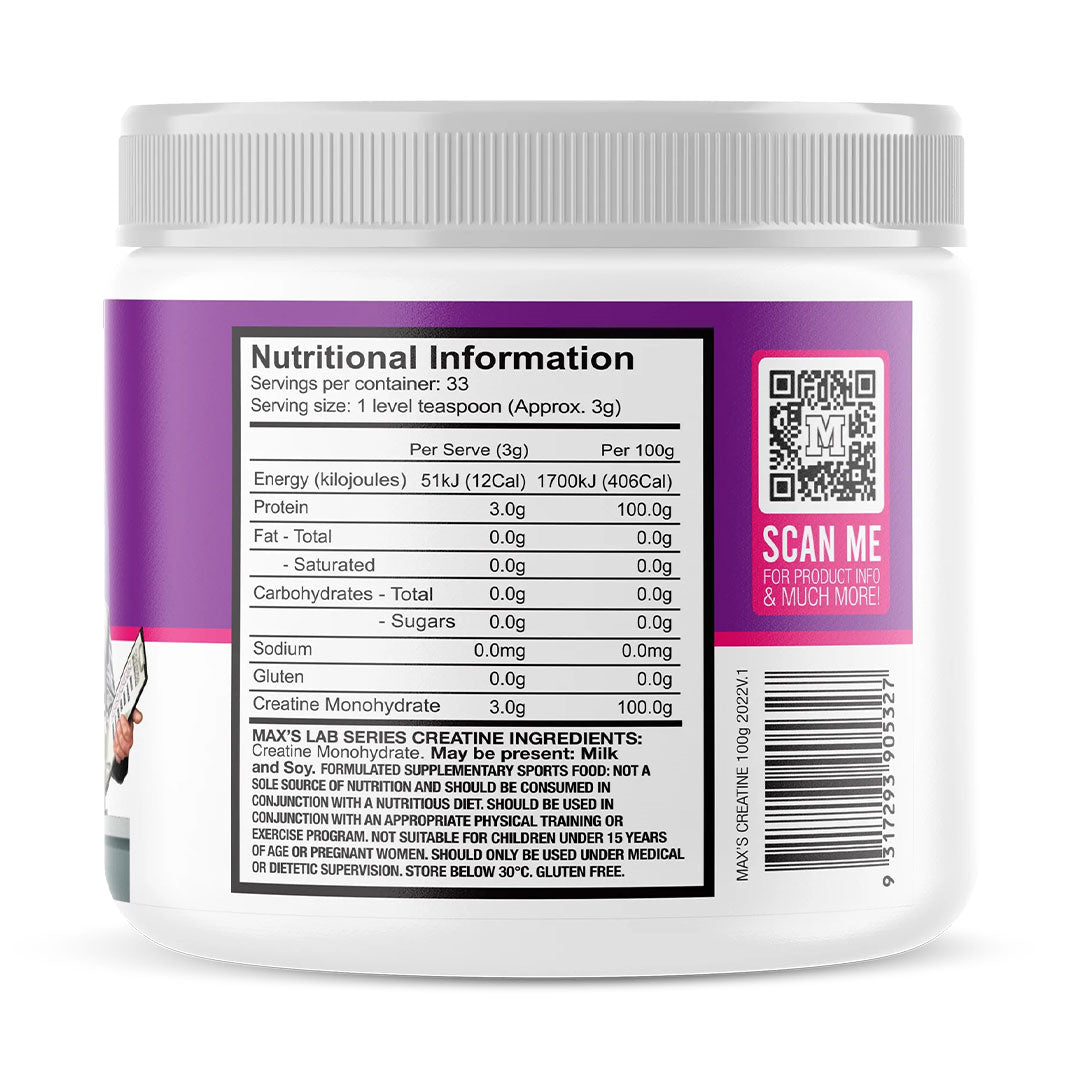 Max's Lab Series Creatine Monohydrate Nutrition Info