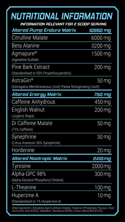 Altered State High-Stim Pre Workout Nutrition Info