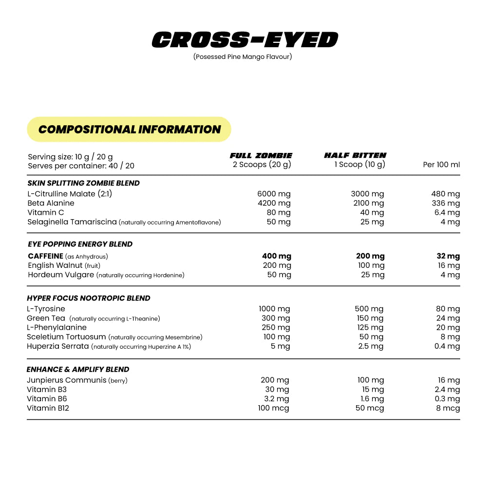 Zombie Labs Cross Eyed Pre Workout Nutrition Info