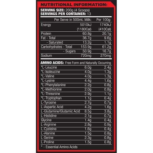 Maxs Absolute Mass Protein Powder Nutrition Info