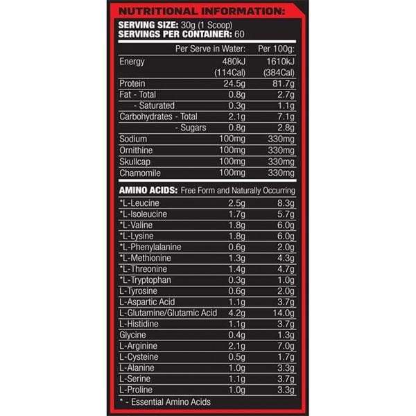 Maxs Anabolic Night Protein Powder Nutrition Info