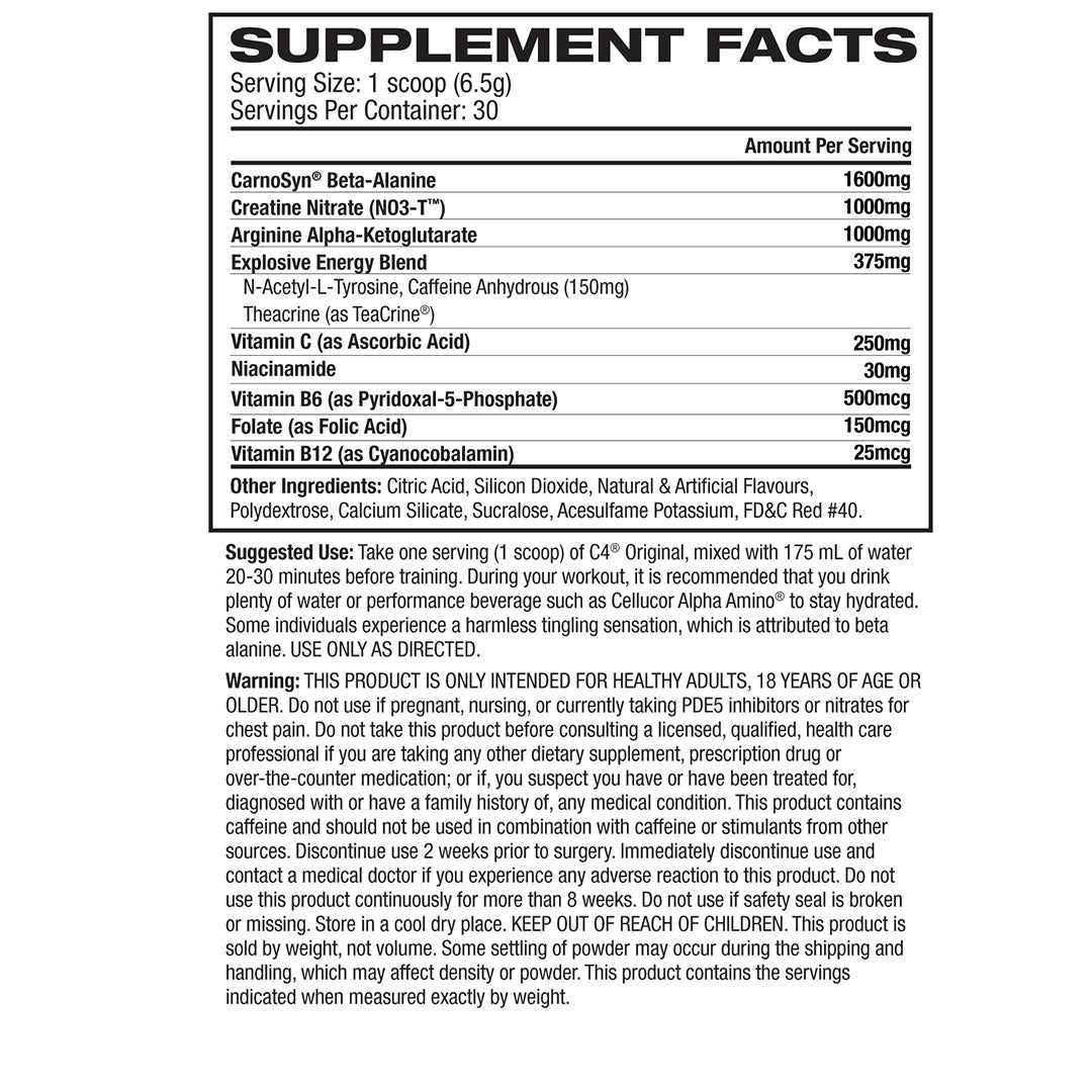 Cellucor C4 Pre Workout Nutrition Info