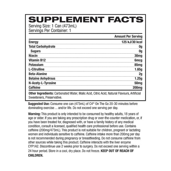 C4 Can by Cellucor Nutrition Info