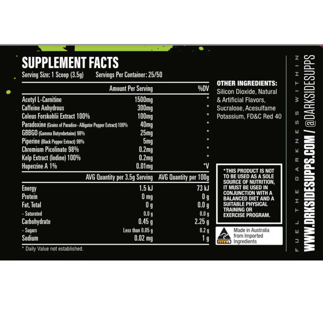 Darkside Supps Ultra Stim Burner Nutrition Info