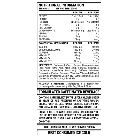 Faction Labs Disorder Energy RTD Nutrition Info