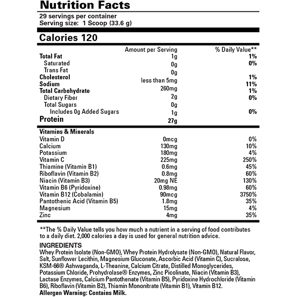 EHP Labs Isopept Protein Powder Nutrition Info