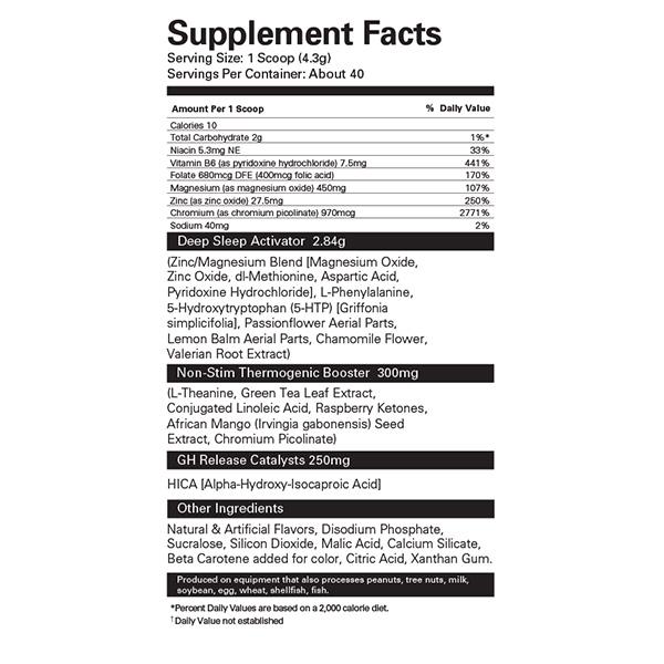 EHPlabs Oxysleep Nutrition Info