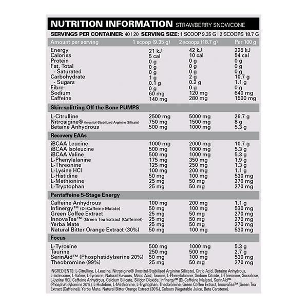 EHP labs Pride Pre Workout Nutrition Info