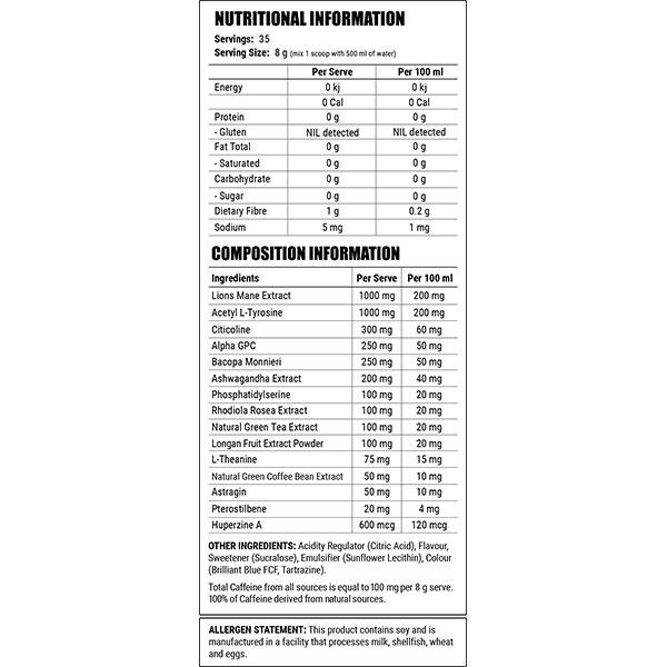 Faction Labs Attention Cheat Mode Nutrition Info