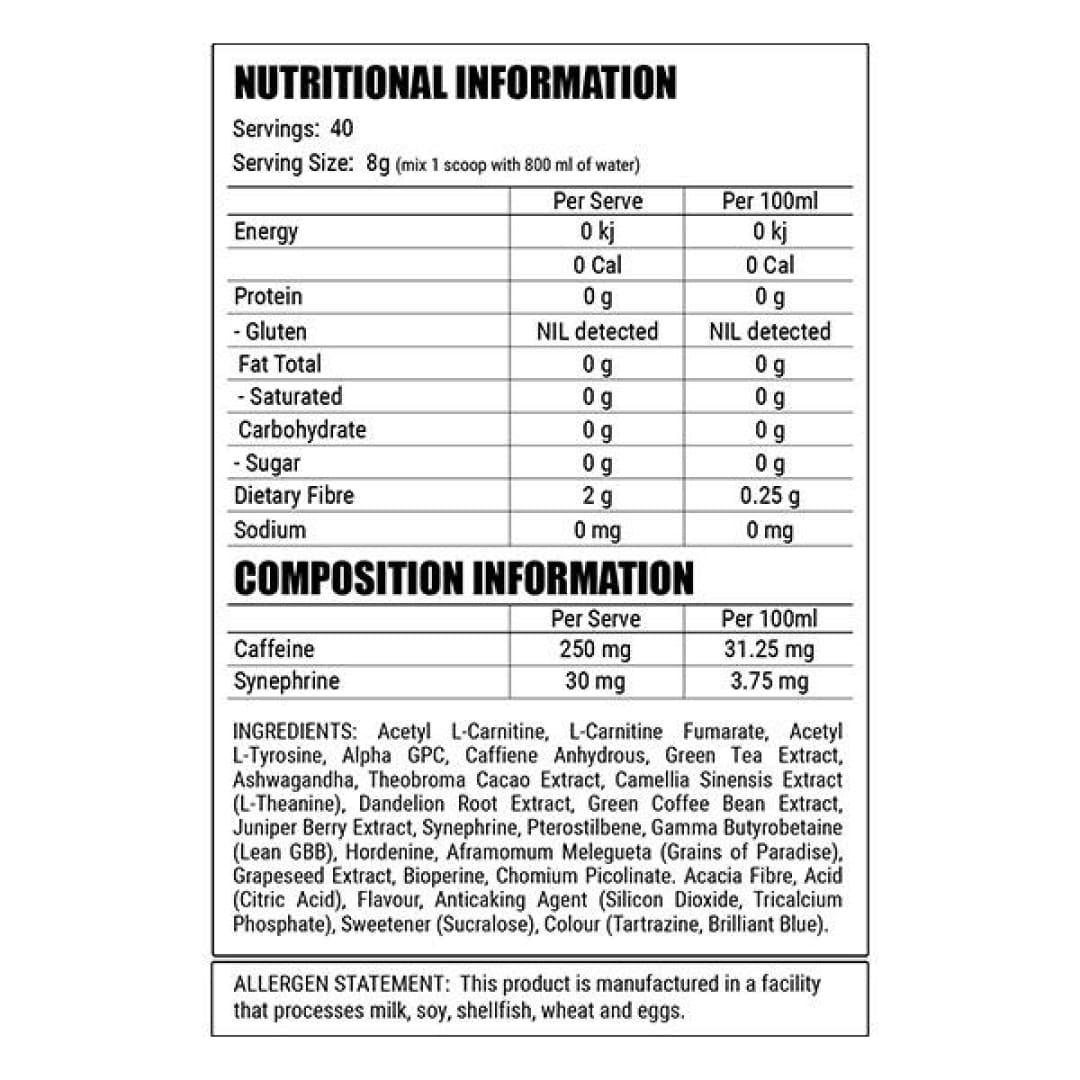 Faction Labs Deficit Clinical Fat Burner Nutrition Info