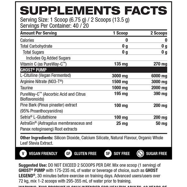 Ghost Pump Pre Workout Nutrition Info