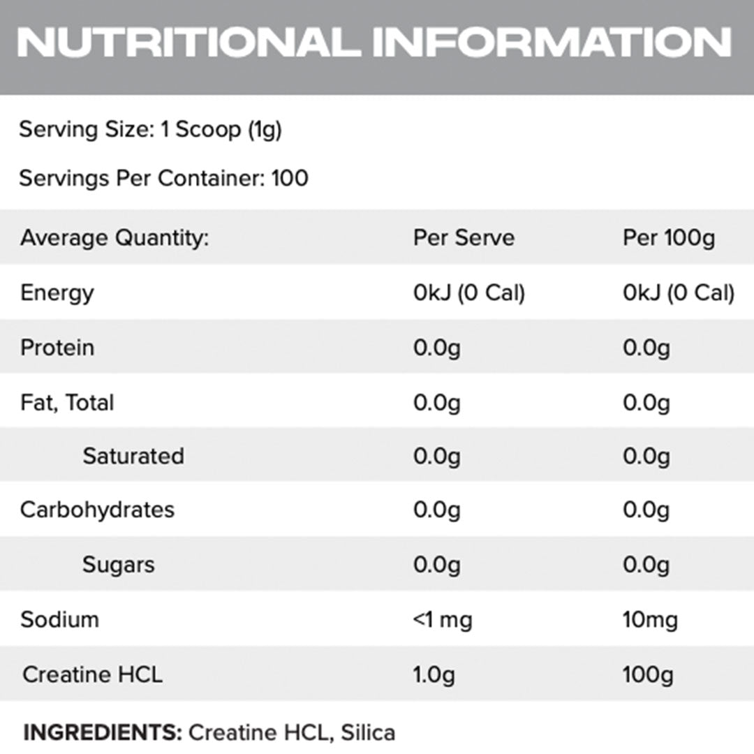 Hybrid Nutrition Creatine HCL Ingredients