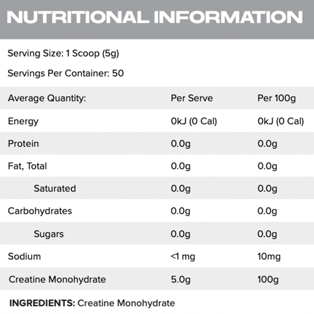 Hybrid Nutrition Creatine Monohydrate Nutrition Info