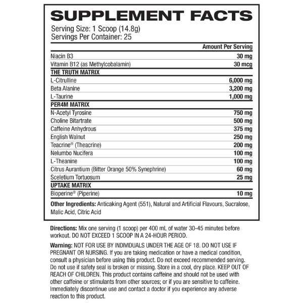 Inspired DVST8 BBD Pre Workout Nutrition Info