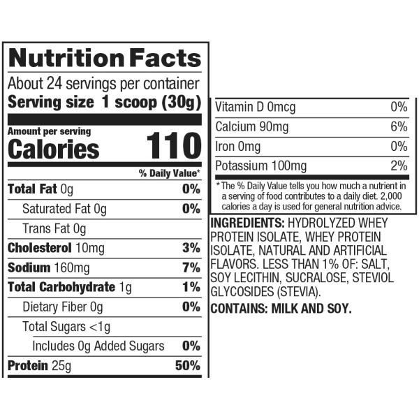 Dymatize ISO 100 Whey Protein Isolate with BCAAs Nutrition Info