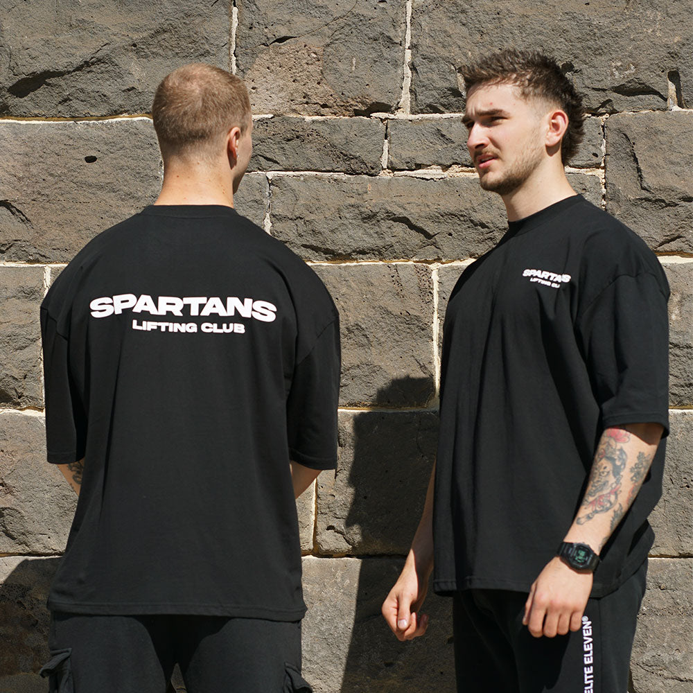 overized tee black white gym tee spartans