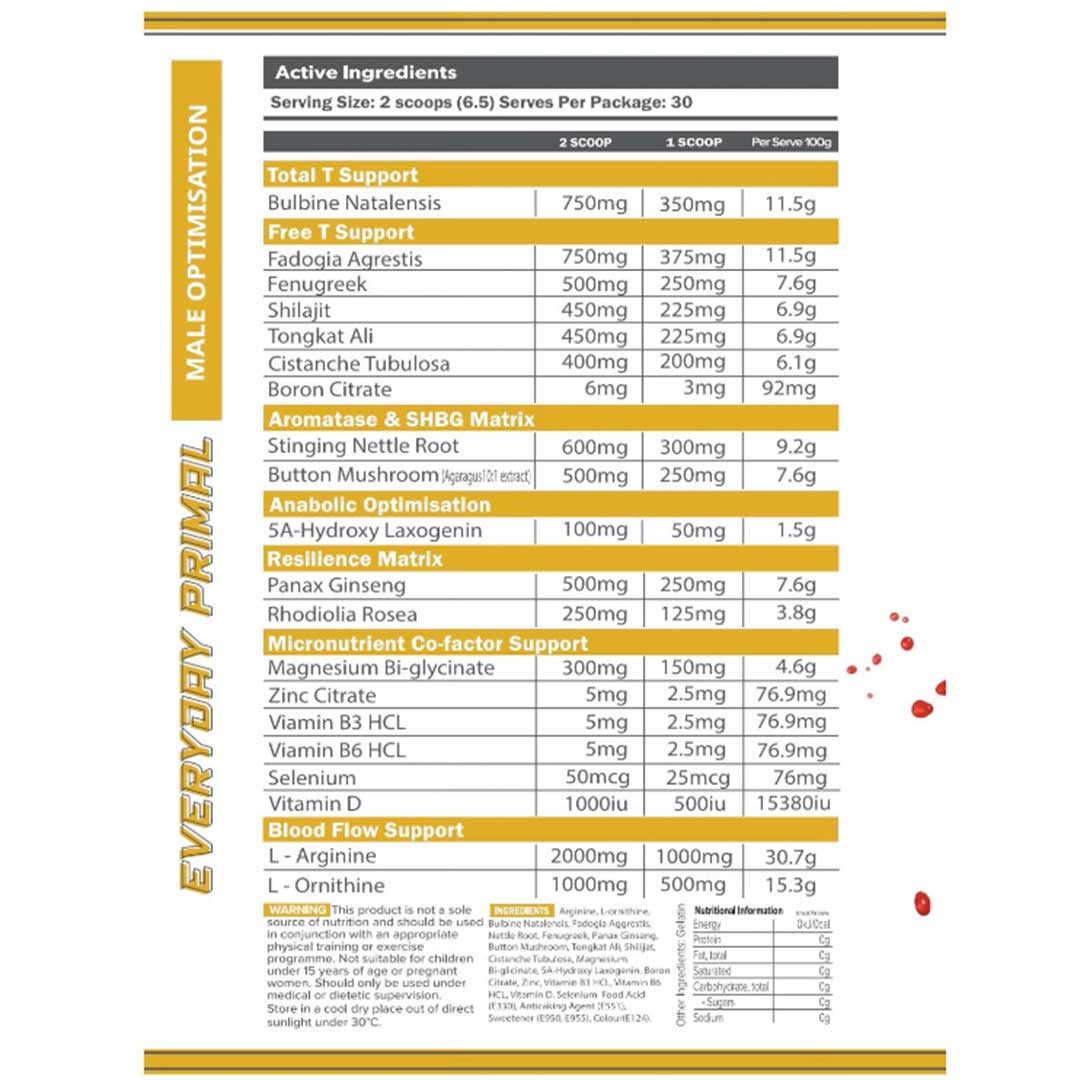 Primabolics Everyday Primal Mens Health Supplement Nutrition Info