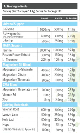 Primabolics Everyday Sleep Nutrition Info