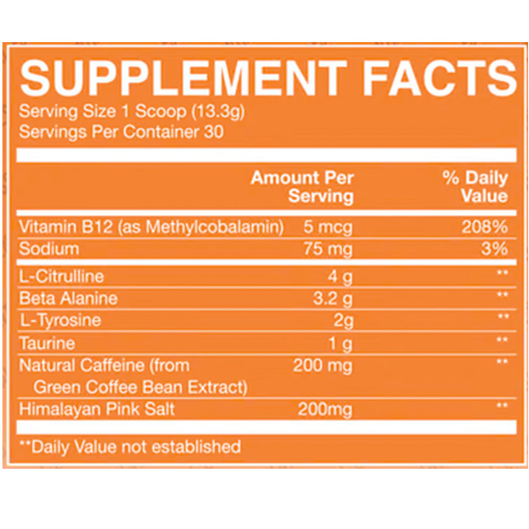 CBUM Essential Energy Pre Workout Powder Nutrition Info