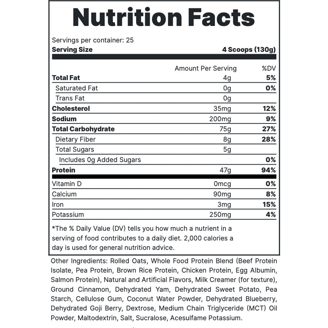 Redcon1 MRE Meal Replacement Protein Powder Nutrition Info