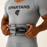 Concrete grey Spartans Elite Lever Lifting Belt with black embossed branding and durable lever locking system