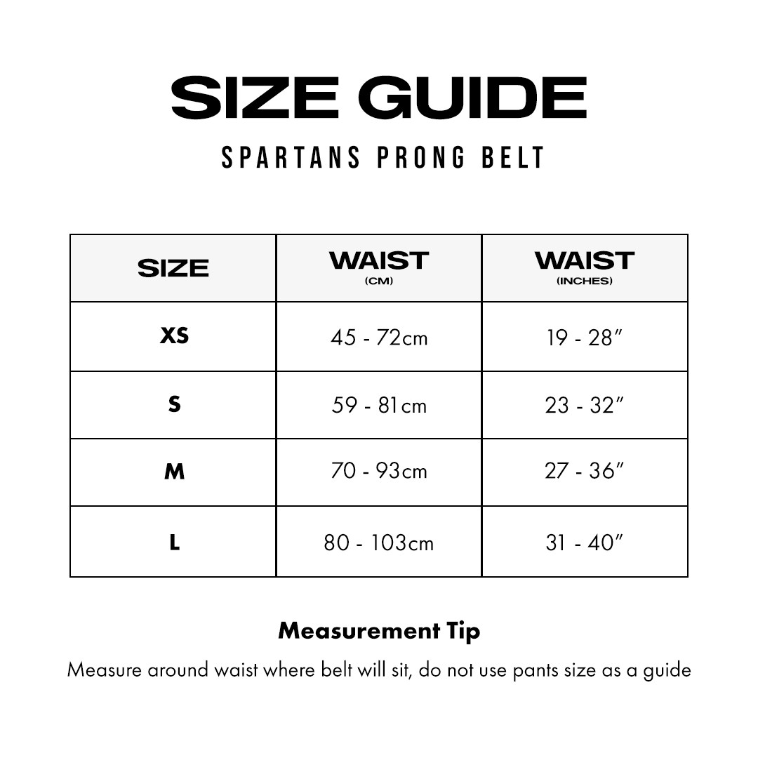 Spartans Gym Belt Size Guide